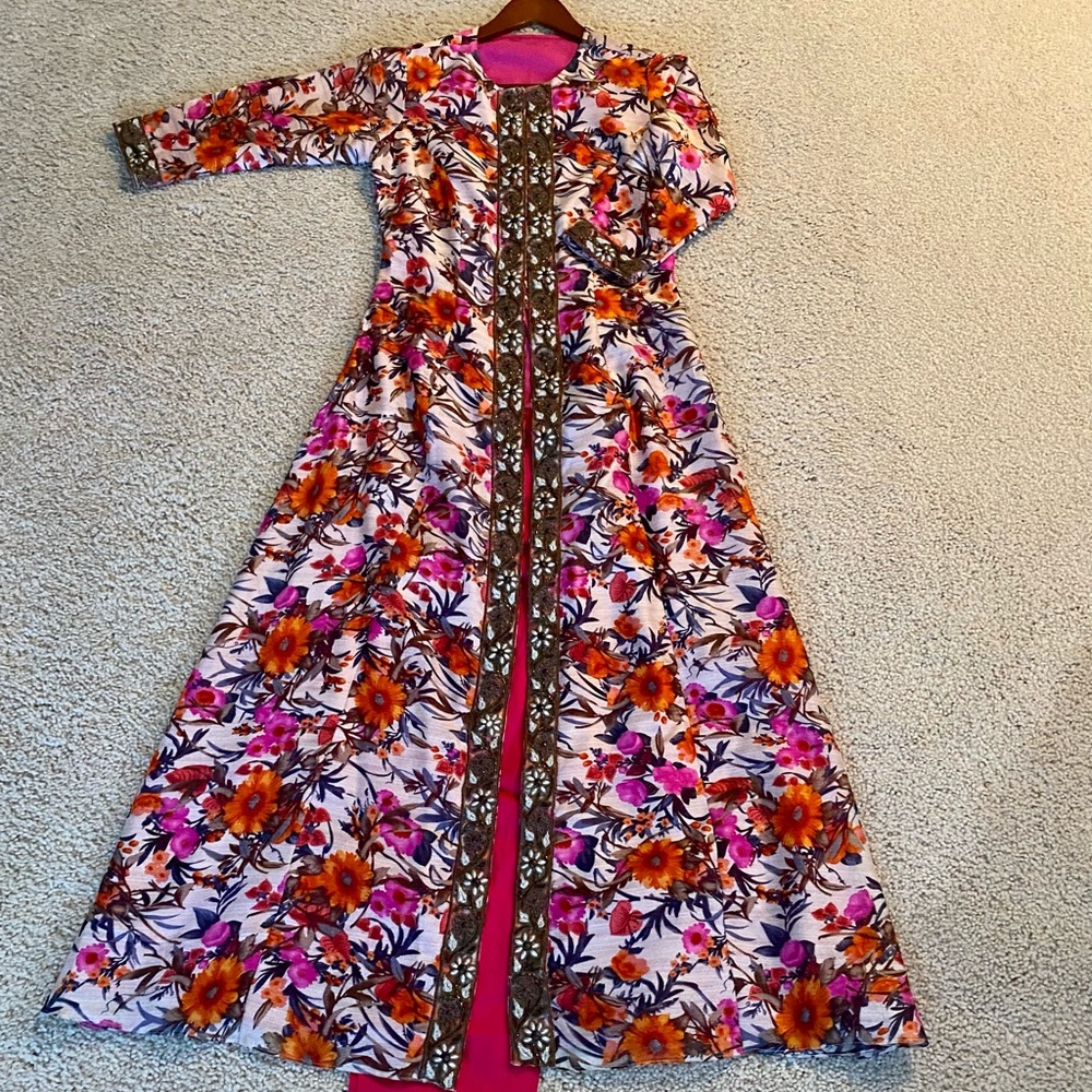Elegant Formal Split front Evening Floral Silk Dress